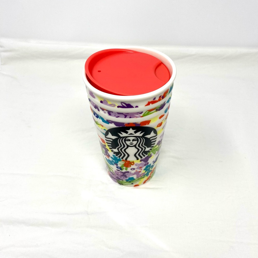 2016 Starbucks Coffee bright Floral & Stripes Double Wall Tumbler Mug Cup 10oz